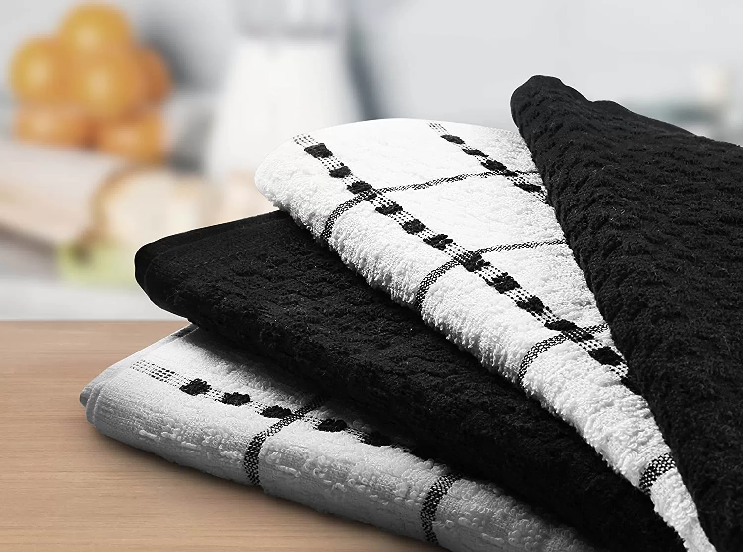 Kitchen Towels 12 Pack, 15 x 25 Inches, 100% Ring Spun Cotton Super Soft and Absorbent Linen Dish Towels, Tea Towels and Bar Towels Set (Black)