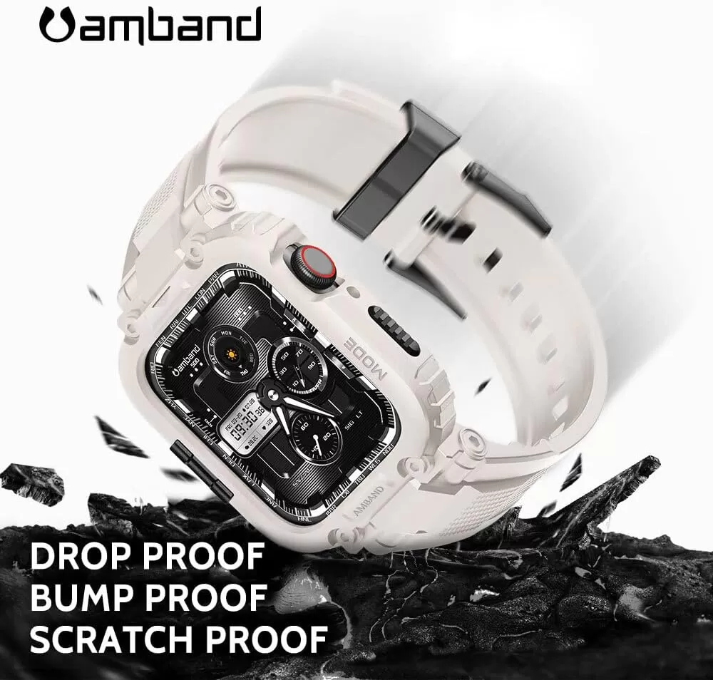 amBand Bands Compatible with Apple Watch 8/7 45mm, M1 Sport Series Rugged Case with Strap Protective Cover for iWatch 6/SE/5/4/3 42/44/45mm Men Black