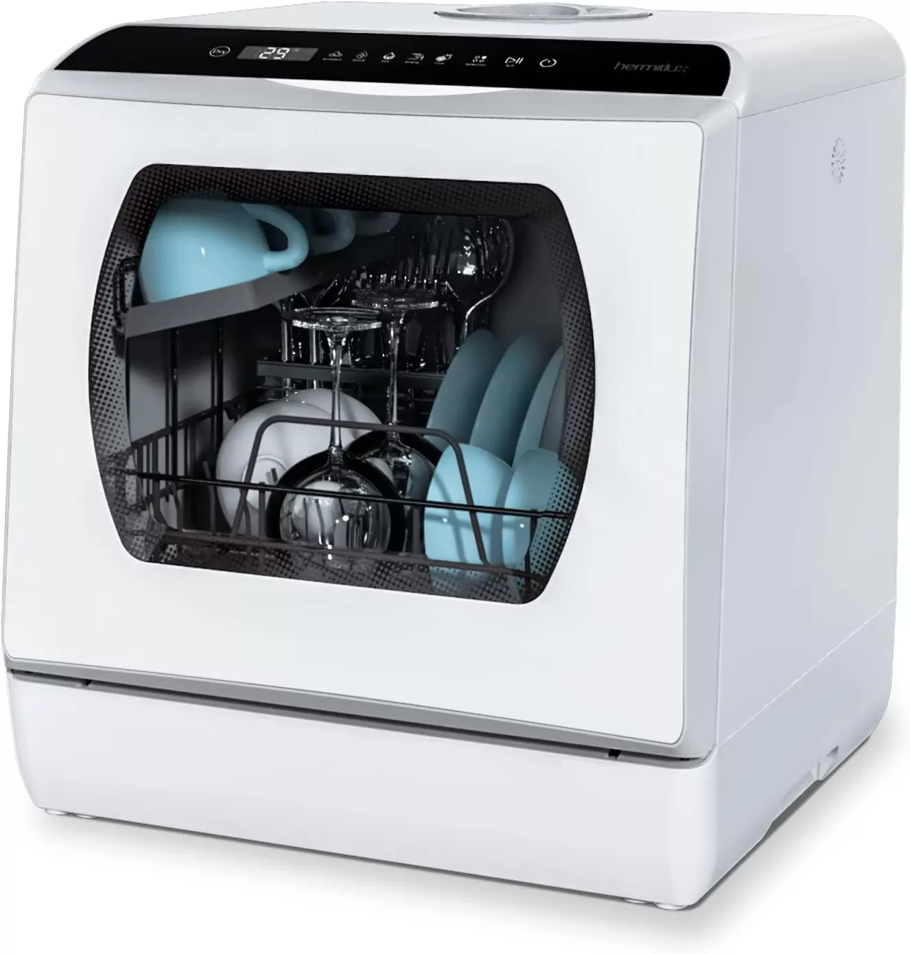 Hermitlux Countertop Dishwasher, 5 Washing Programs Portable Dishwasher With 5-Liter Built-in Water Tank, No Hookup Needed