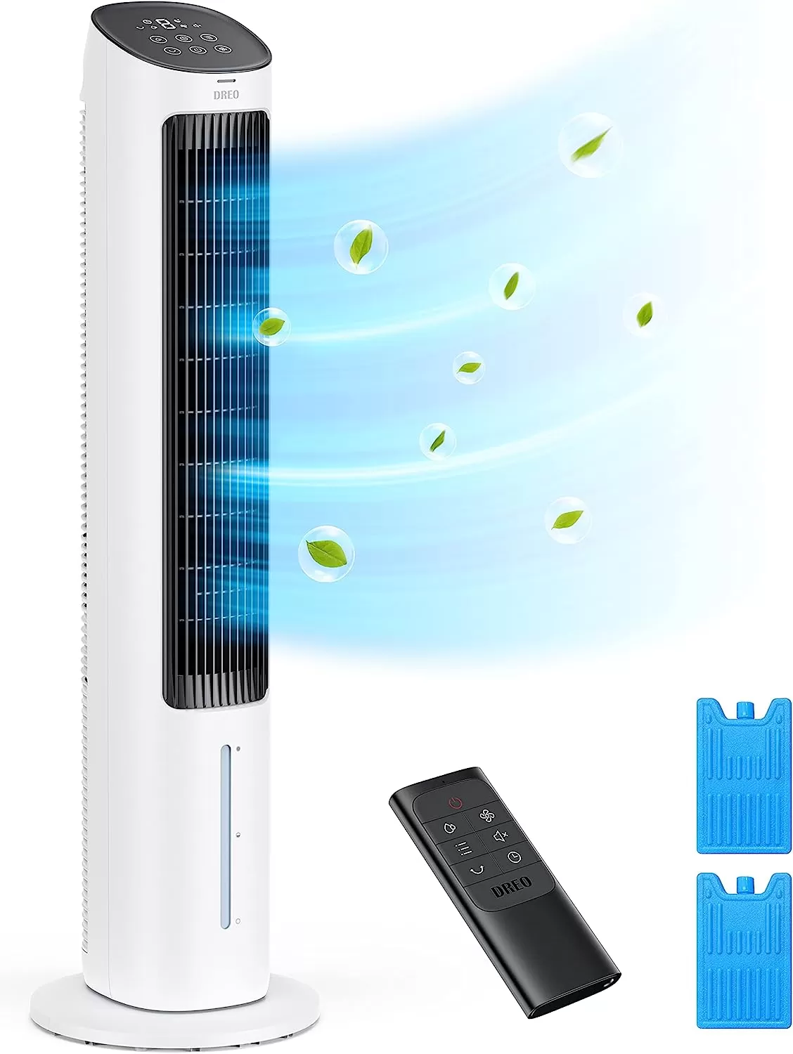 Dreo Evaporative Air Cooler, 40” Cooling Fans that Blow Cold Air, 2023 Upgrade with 80° Oscillating, Removable Water Tank, Ice Packs, Remote Control, 4 Speeds, 7H Timer, Swamp Cooler for Bedroom
