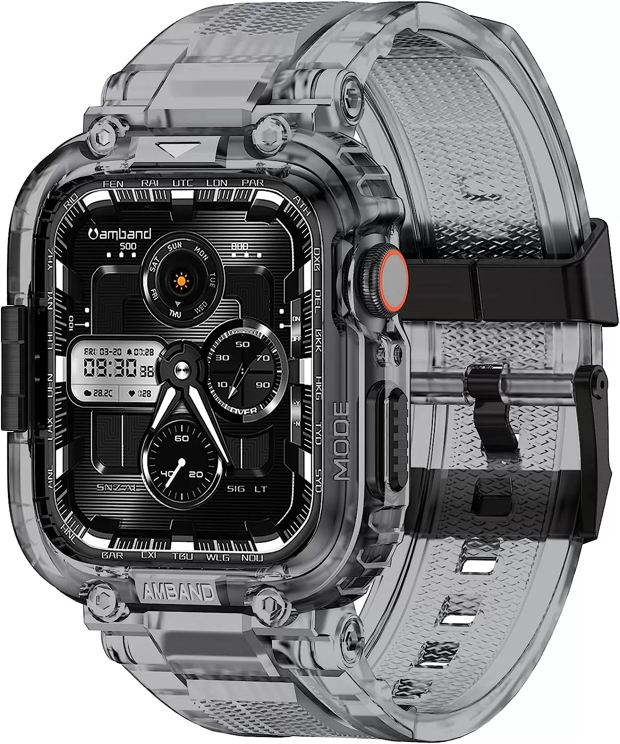 amBand Bands Compatible with Apple Watch 8/7 45mm, M1 Sport Series Rugged Case with Strap Protective Cover for iWatch 6/SE/5/4/3 42/44/45mm Men Black