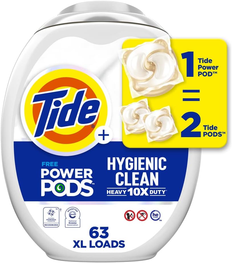 Tide Hygienic Clean Heavy 10x Duty Power PODS Laundry Detergent Pacs, Spring Meadow, 63 count, For Visible and Invisible Dirt
