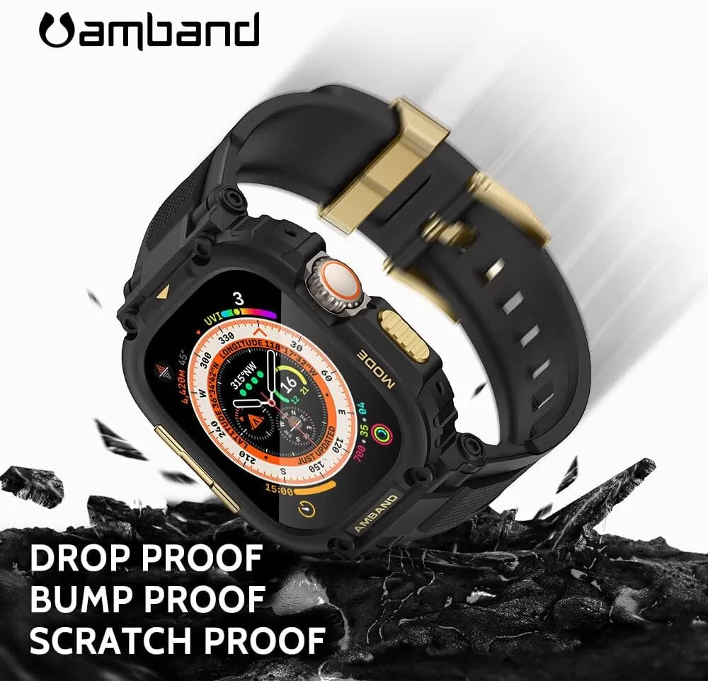 amBand Bands Compatible with Apple Watch 8/7 45mm, M1 Sport Series Rugged Case with Strap Protective Cover for iWatch 6/SE/5/4/3 42/44/45mm Men Black