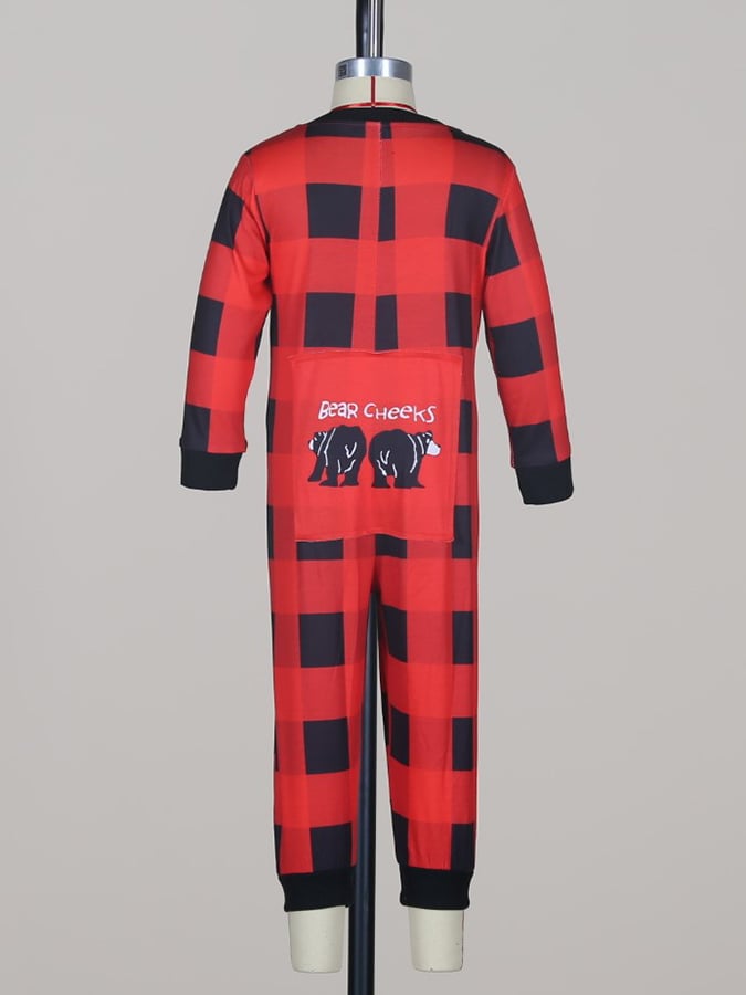 Christmas Plaid Long Sleeve Jumpsuit Pajamas Matching Family Set