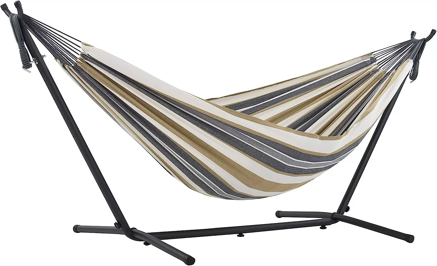 Double Cotton Hammock with Space Saving Steel Stand, Tropical (450 lb Capacity - Premium Carry Bag Included)