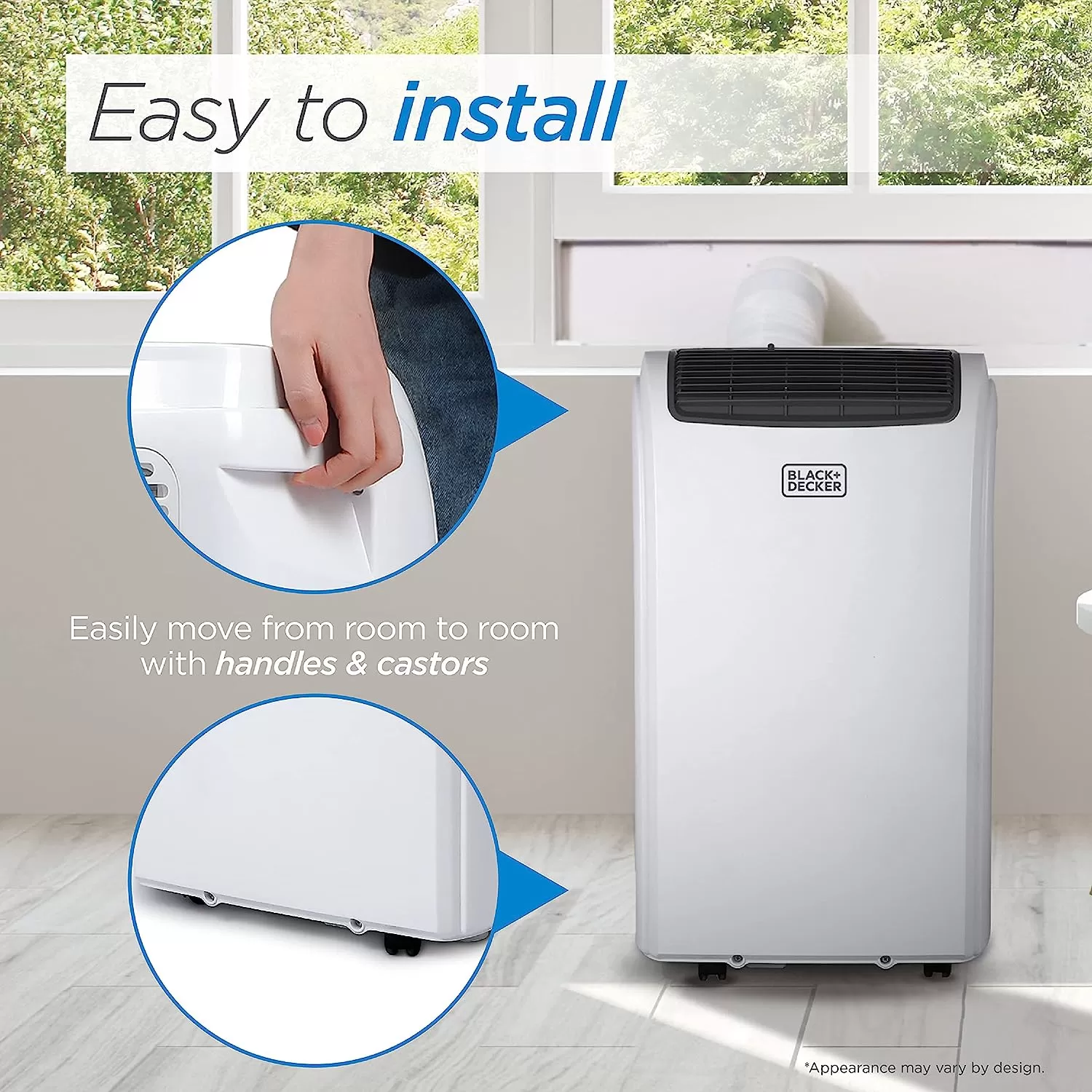 BLACK+DECKER 8,000 BTU Portable Air Conditioner up to 350 Sq. with Remote Control, White