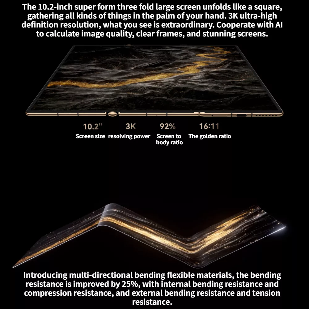 With the world’s   first 3-fold smartphone! Tri-fold Screen Smartphone 16GB+1TB Quad Camera    Bluetooth 5.2