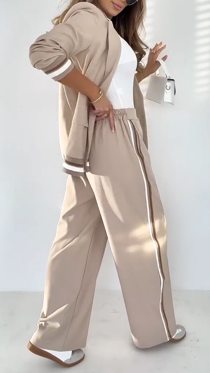Women's Lapel Striped Blazer and Pants Set