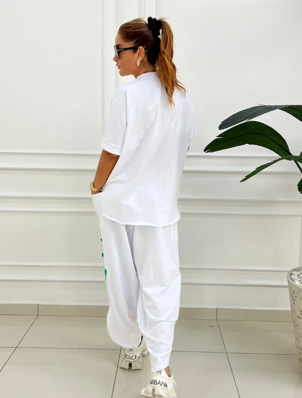 Letter Printed Casual Short Sleeve Long Pants Two-Piece Set