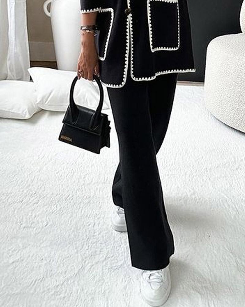 Trim jacket and casual pants two-piece set