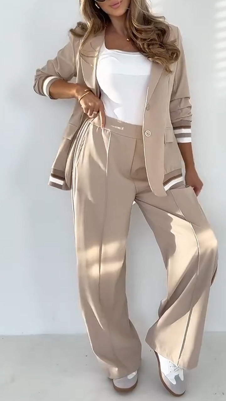Women's Lapel Striped Blazer and Pants Set
