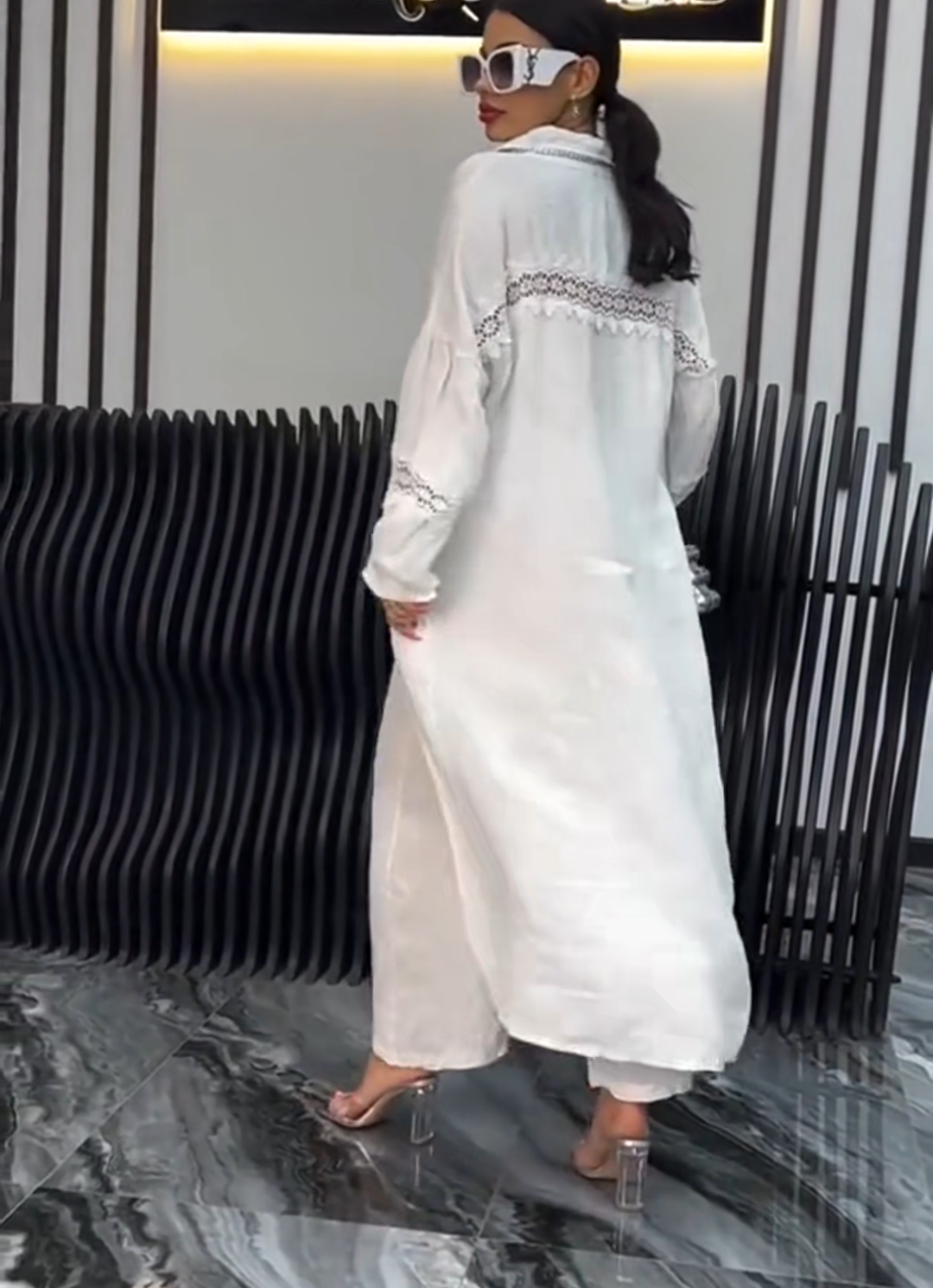 Irregular hem long-sleeved top and pants set