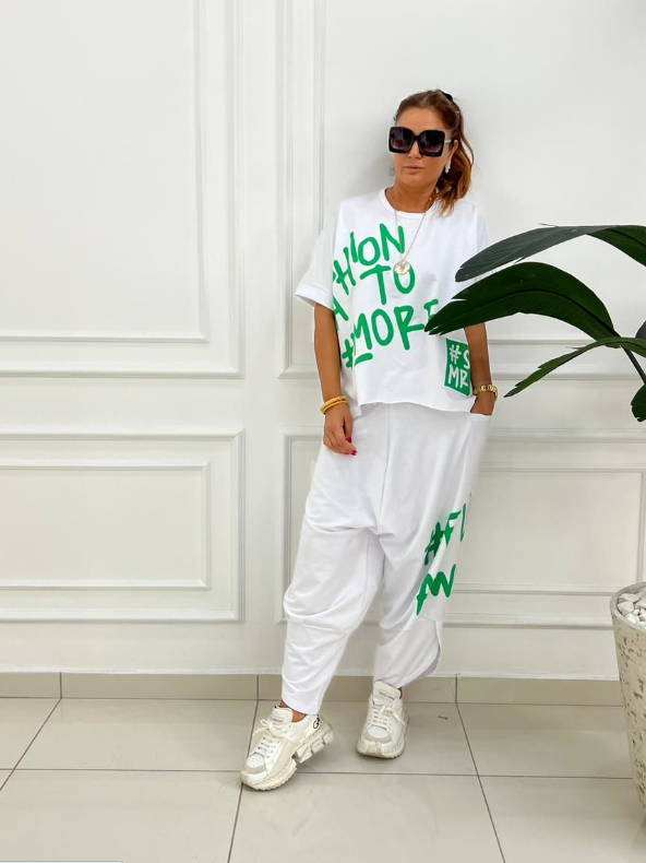 Letter Printed Casual Short Sleeve Long Pants Two-Piece Set
