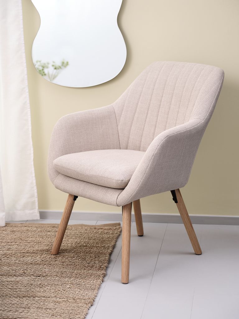 Armchair UDSBJERG beige fabric/oak