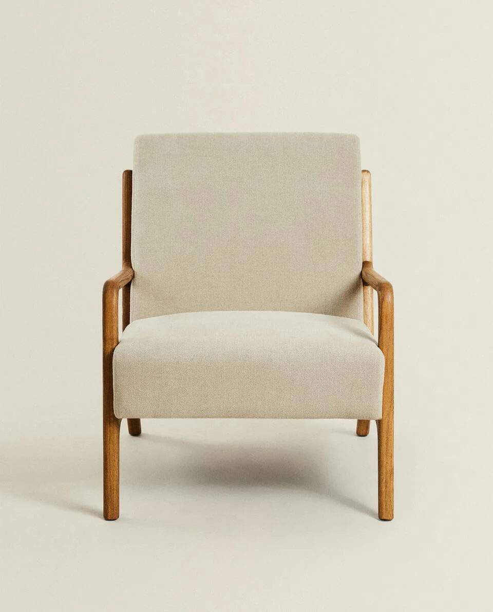 ASH WOOD AND LINEN ARMCHAIR