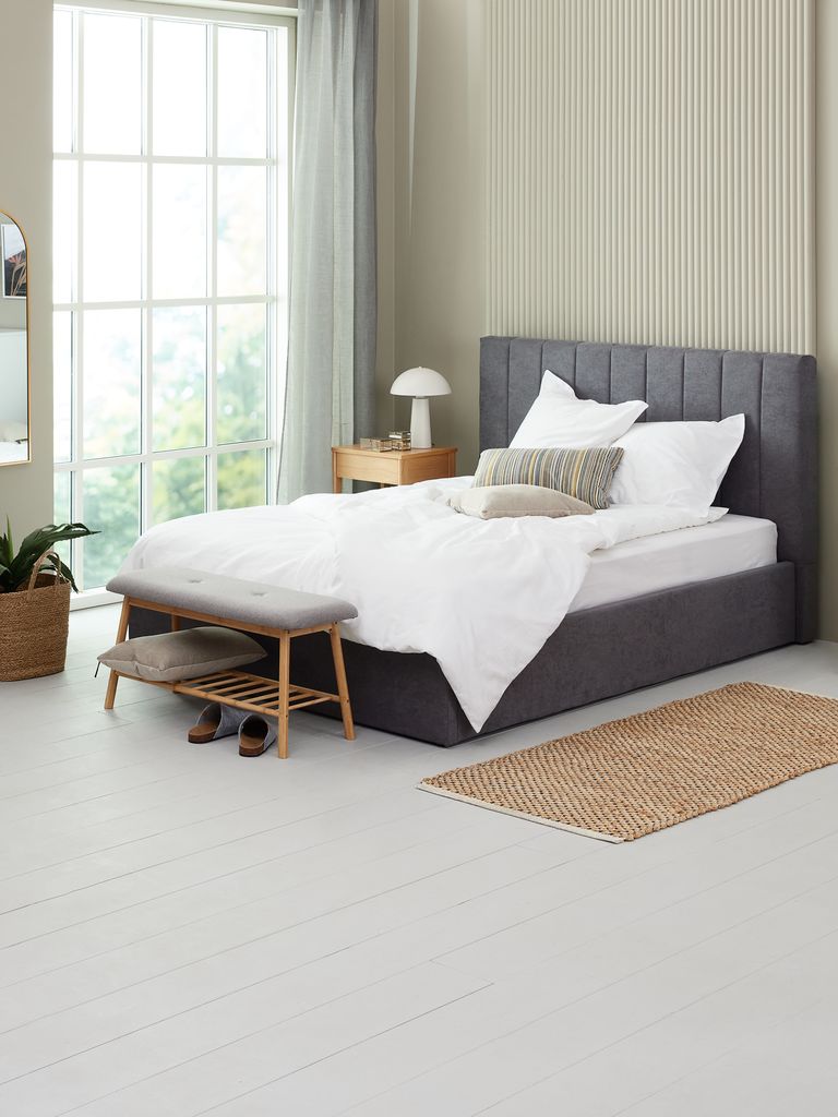 Bench VANDSTED w/shelf grey fabric/bamboo