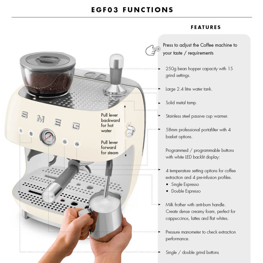 EGF03CRUK Espresso Coffee Machine with Grinder in Cream