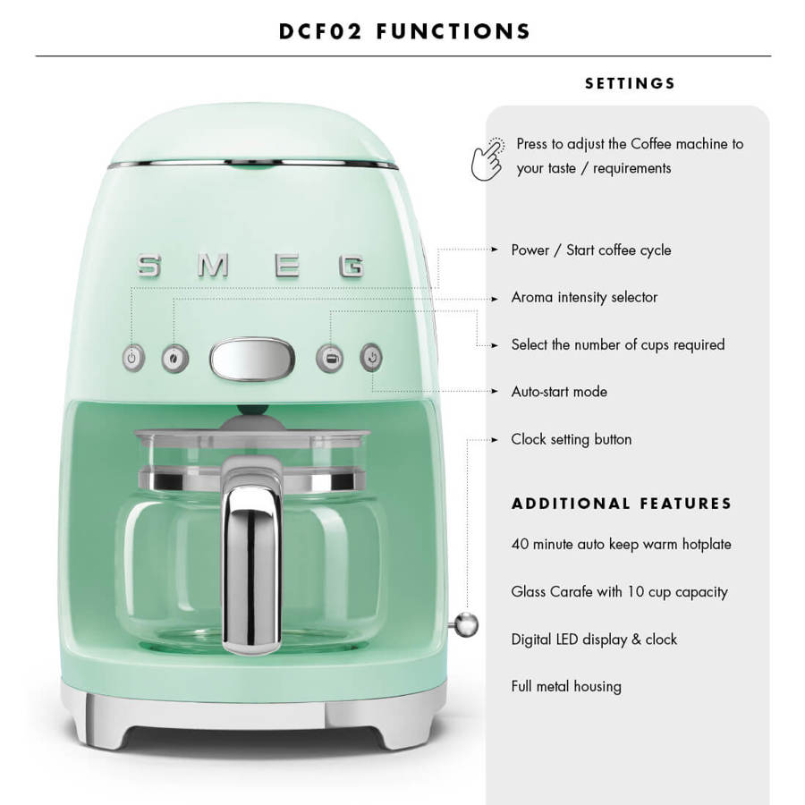 DCF02PGUK Drip Coffee Machine in Pastel Green