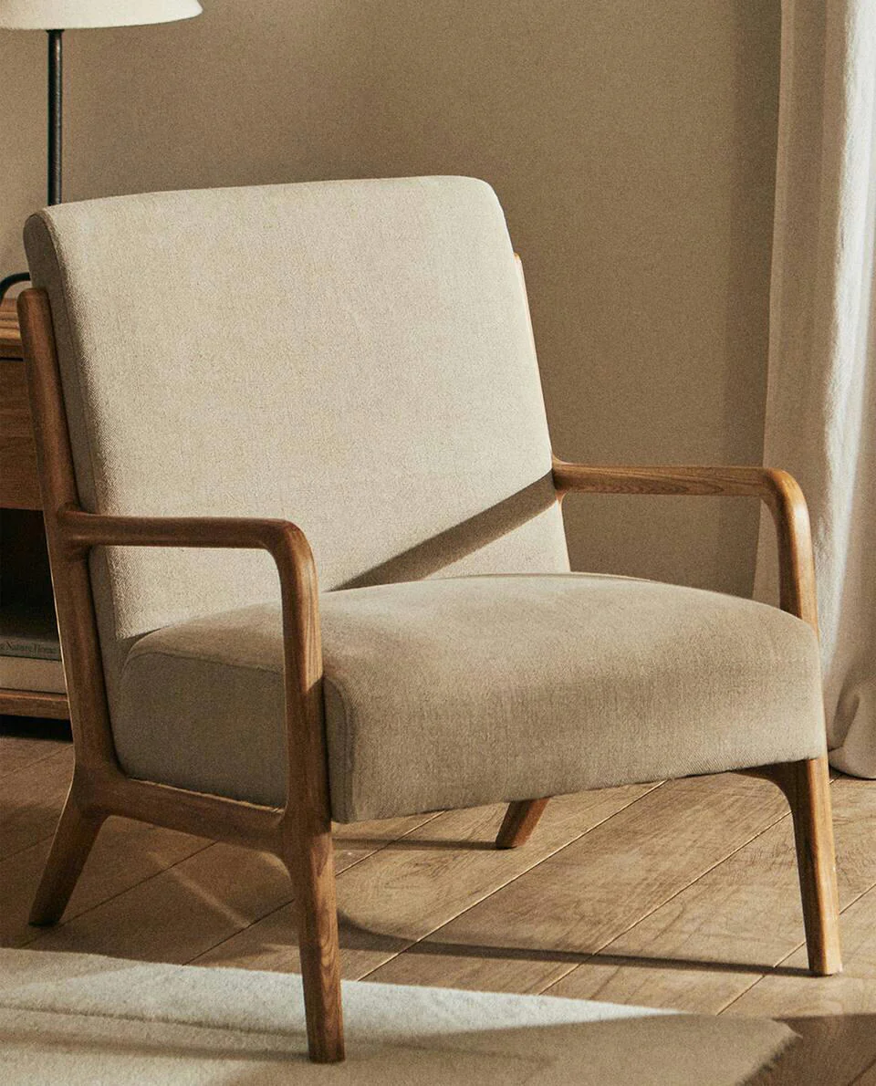 ASH WOOD AND LINEN ARMCHAIR