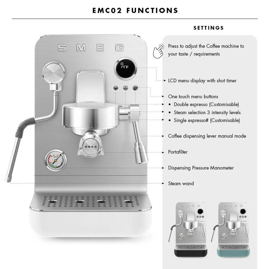 EMC02WHMUK Mini Pro Espresso Coffee Machine in Matte White