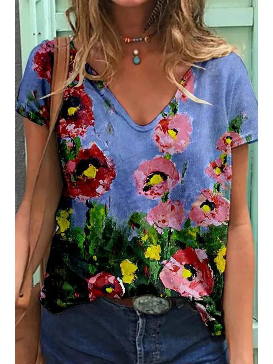 Smart Floral Painting Baggy Shirt