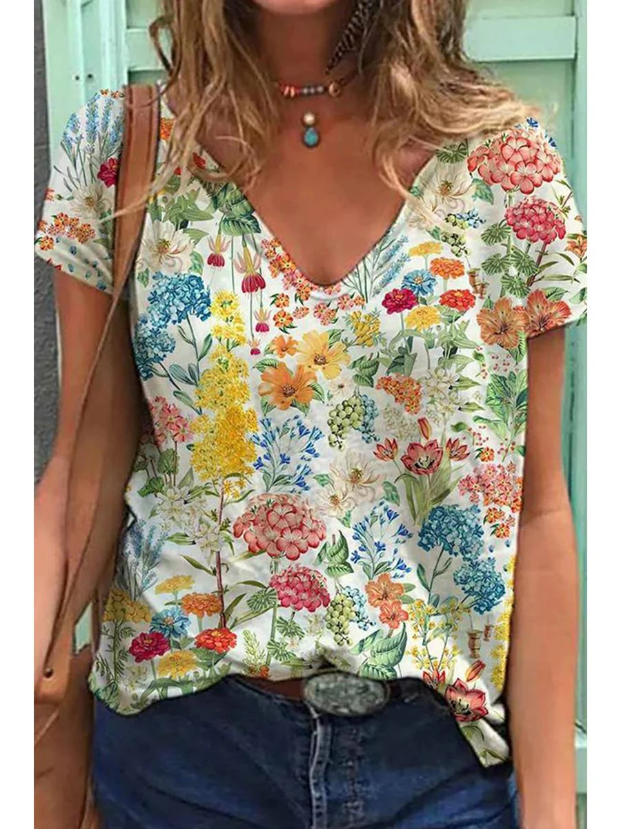 Smart Floral Painting Baggy Shirt