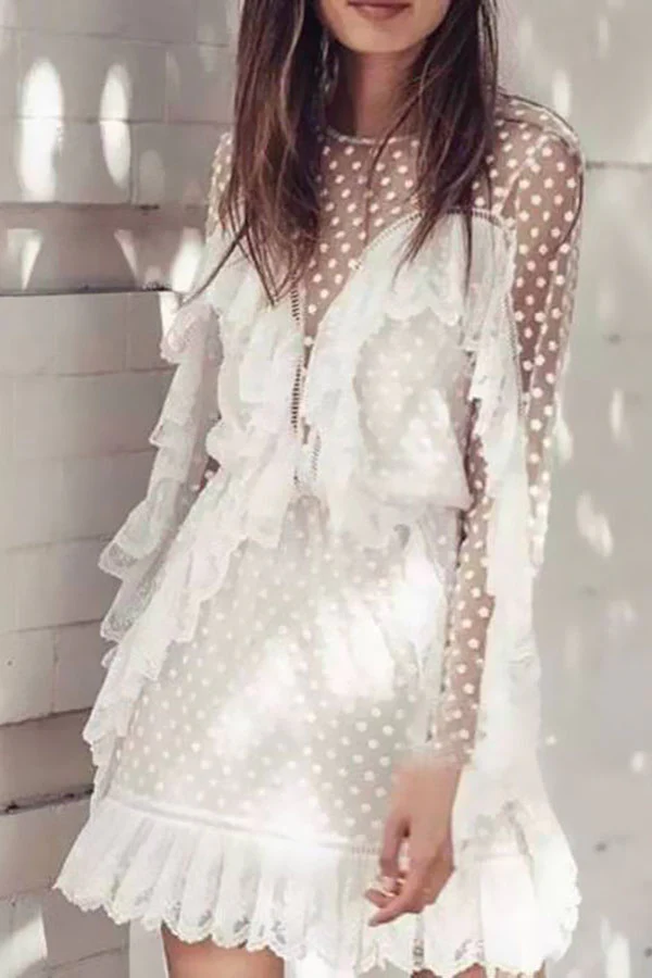 Star Cutout Lace Ruffle Dress