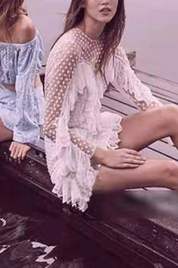 Star Cutout Lace Ruffle Dress