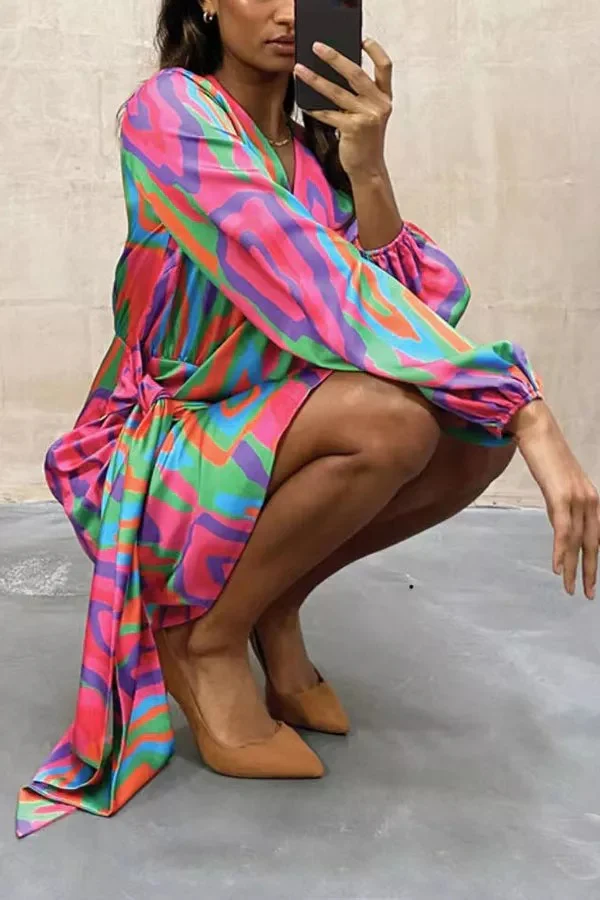 Abstract Wrap Tie Shirt Mini Dress