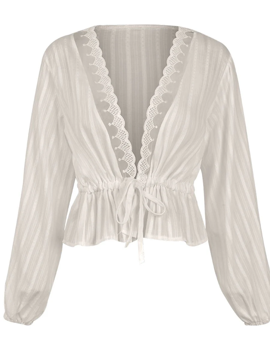 Sexy Waist Tie Long Sleeve Blouses