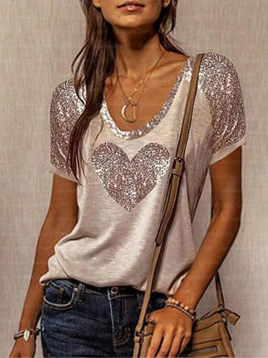 V-neck Sequin Loveheart T-shirt