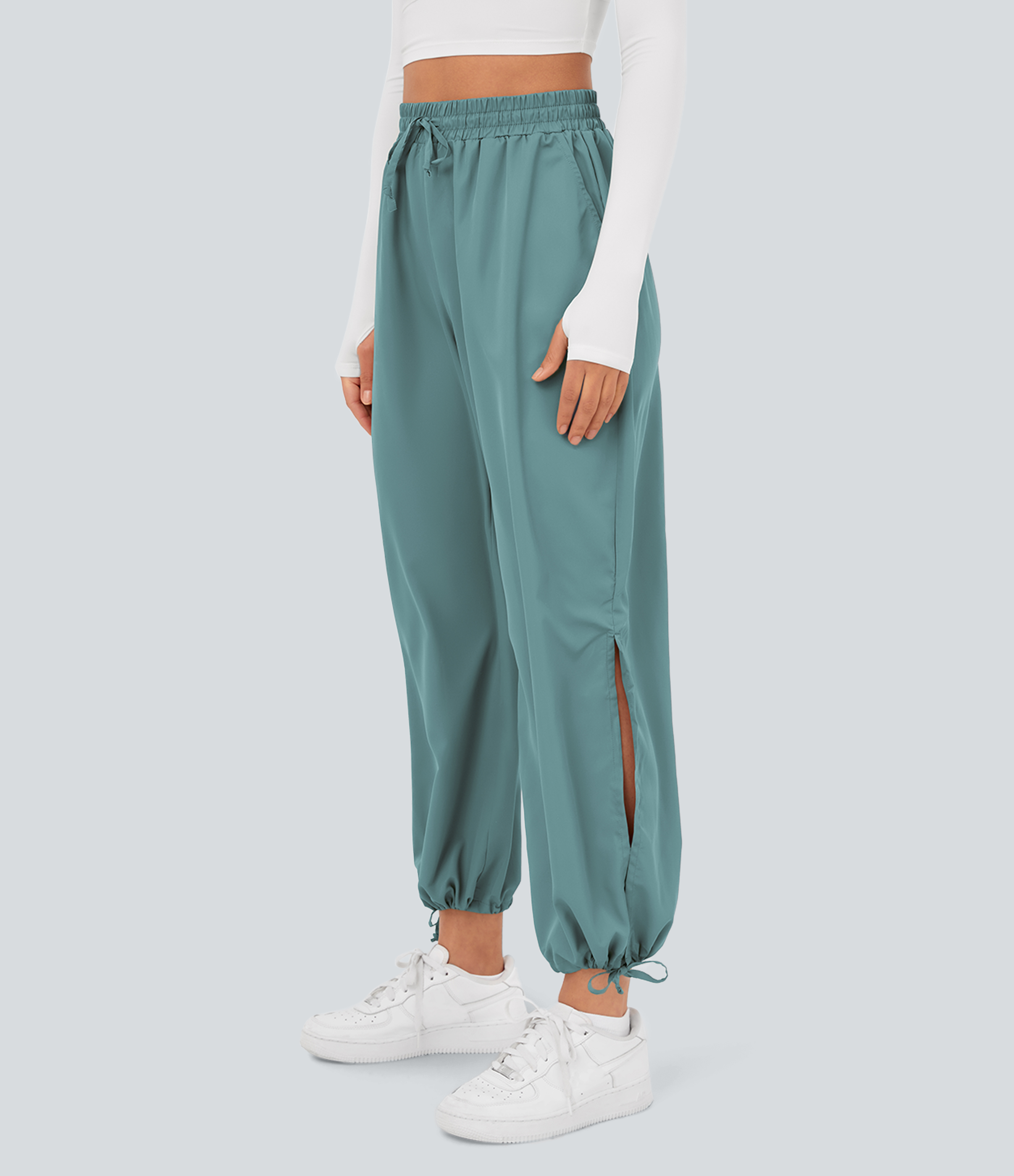 High Waisted Drawstring Pocket Hem Quick Dry Casual Joggers
