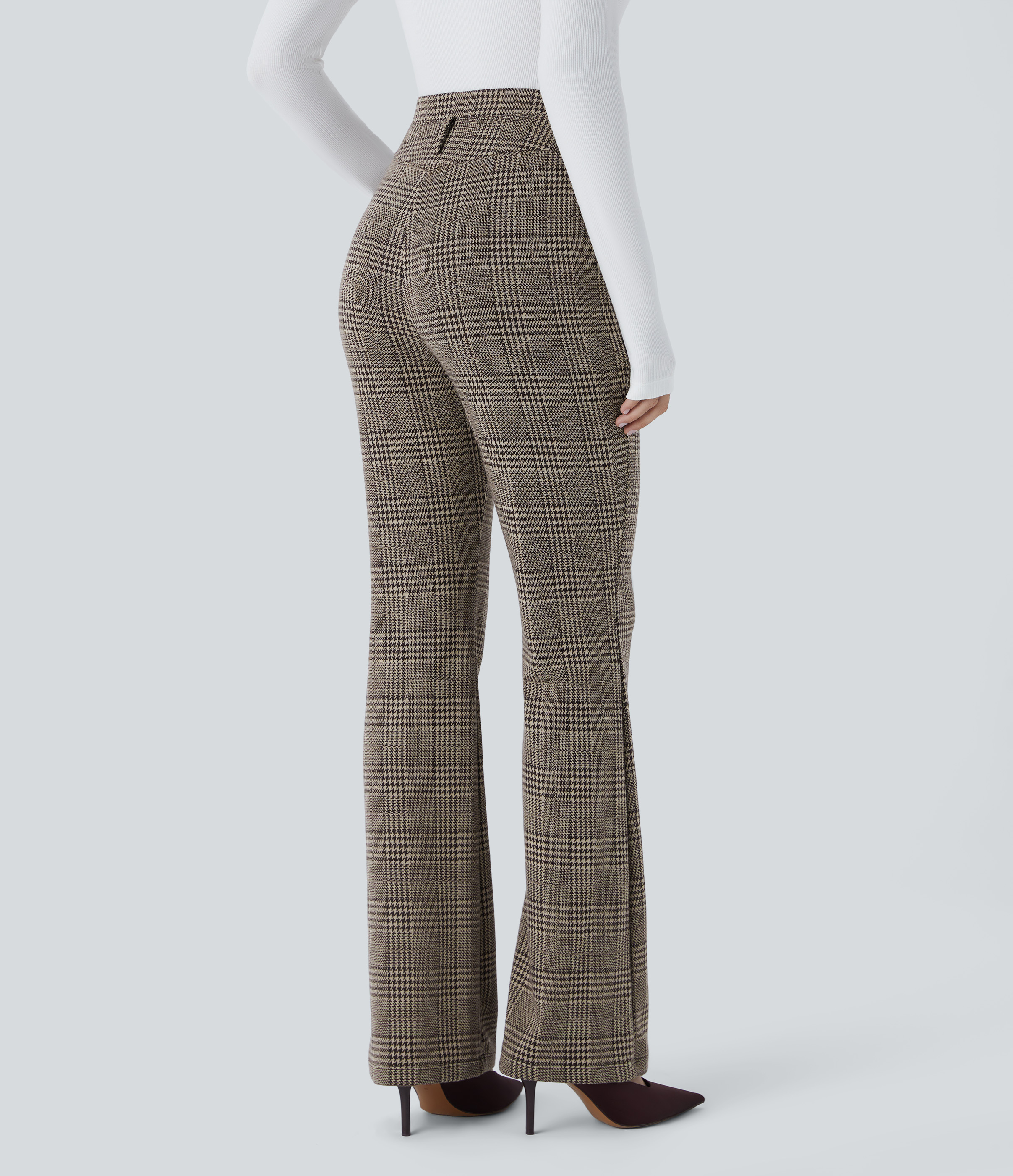Super High Waisted Pocket Houndstooth Plaid Work Pants
