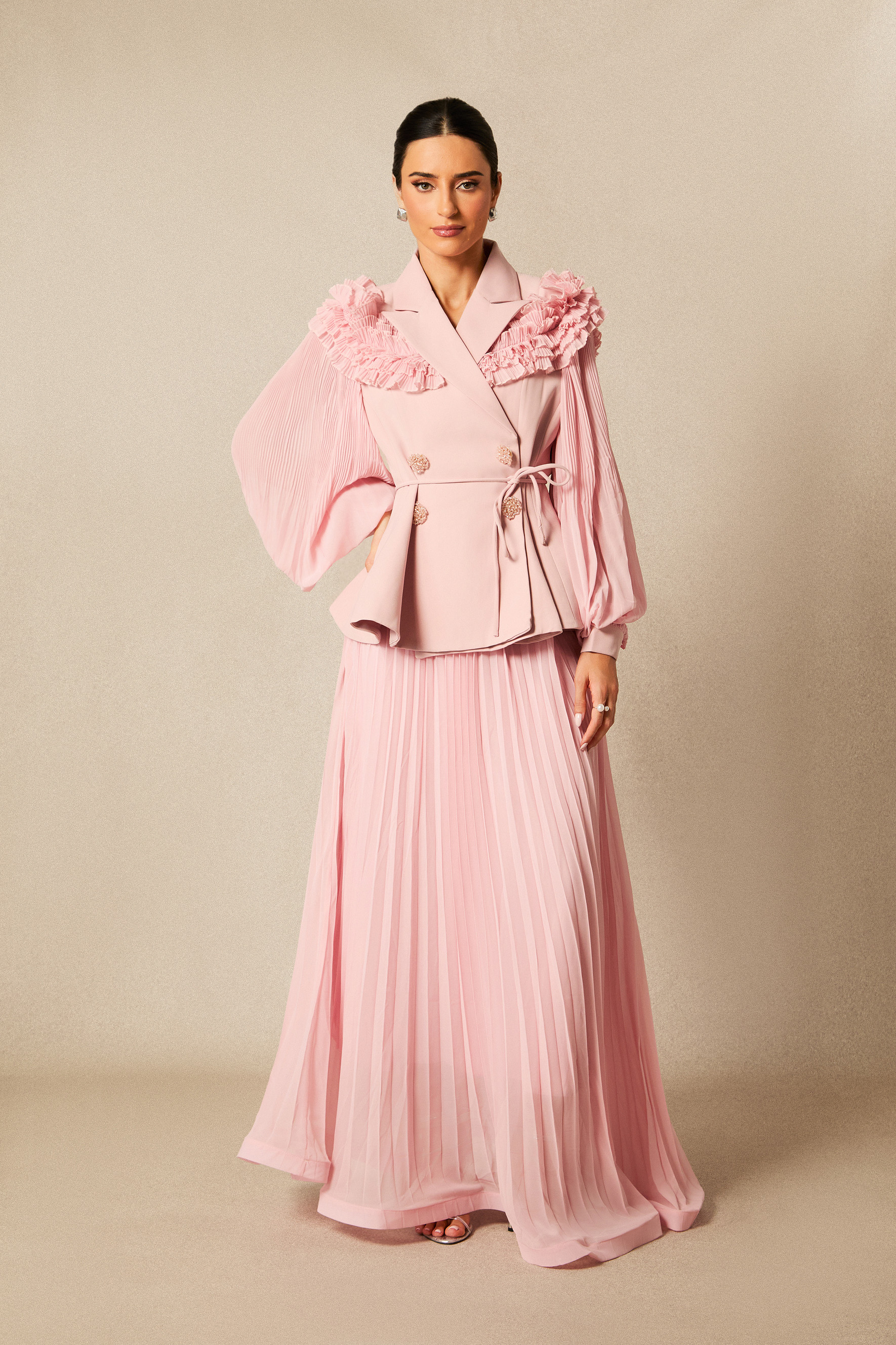 Double Breasted Top & Pleated Skirt Set