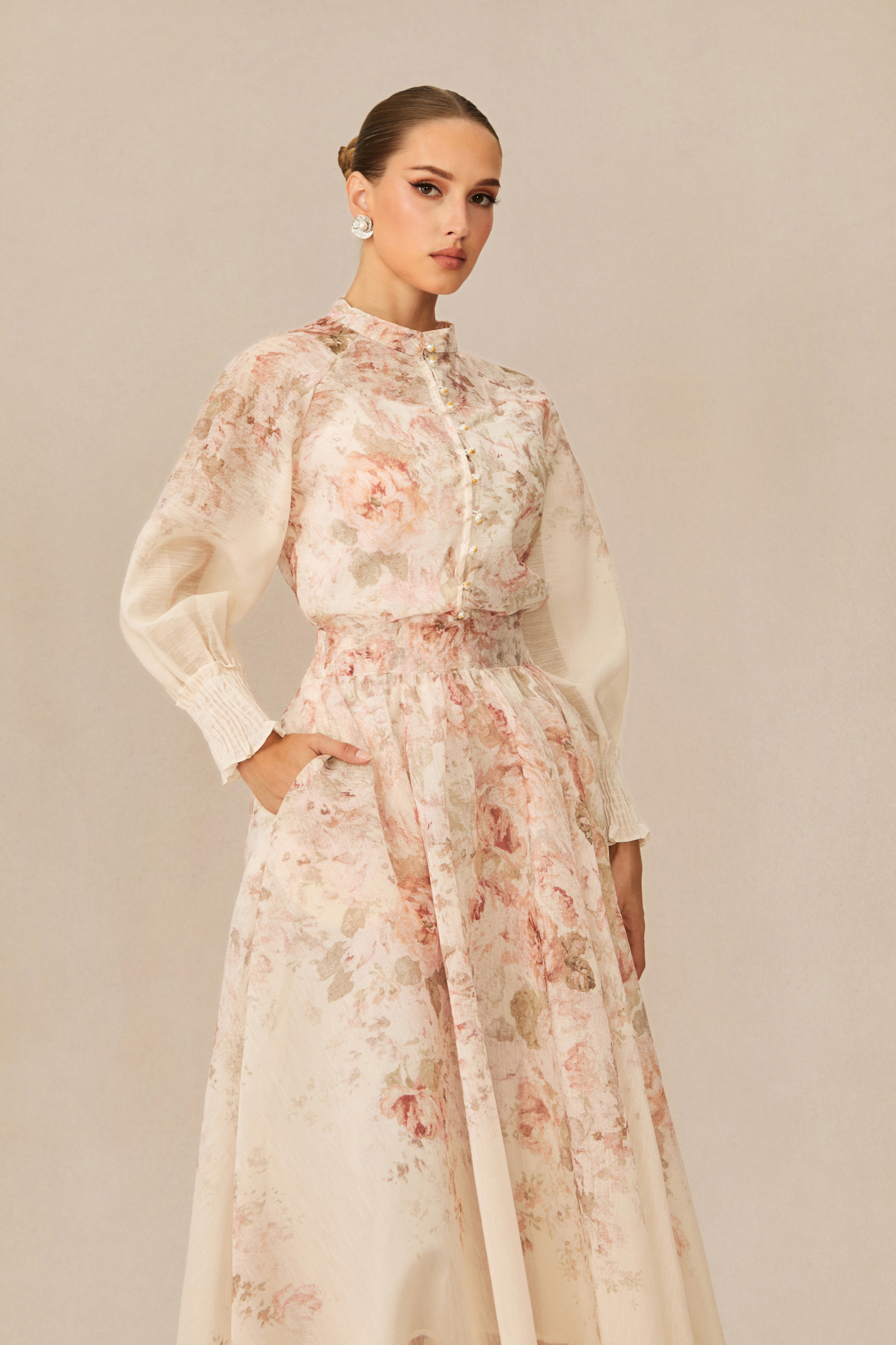 Romance Pink Floral Print Blouse & Skirt Set