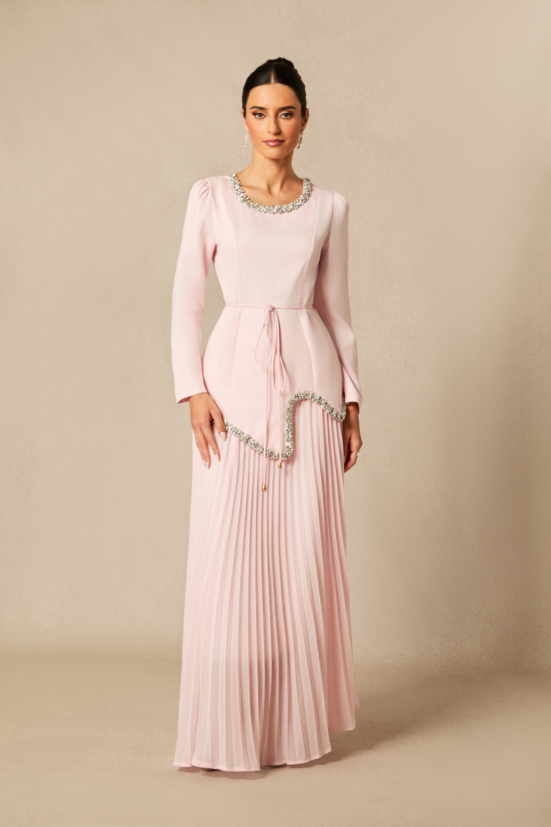 Crystal Embellished Top & Pleated Skirt Set