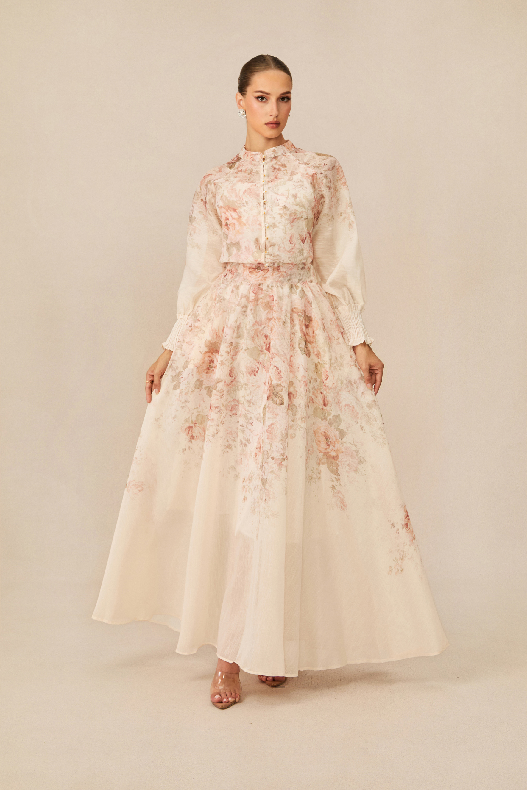 Romance Pink Floral Print Blouse & Skirt Set