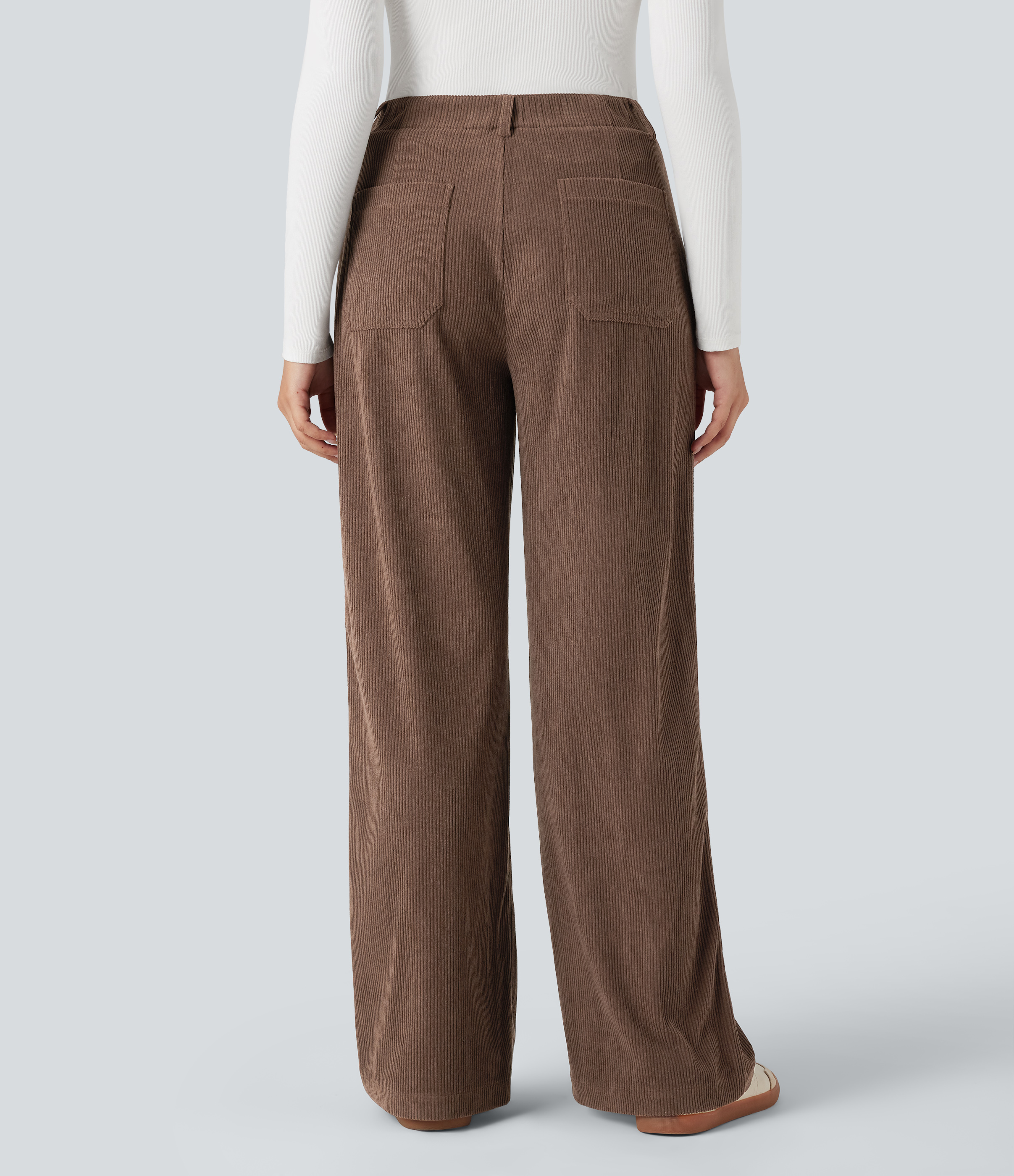 High Waisted Corduroy Casual Wide Leg Pants with Pockets
