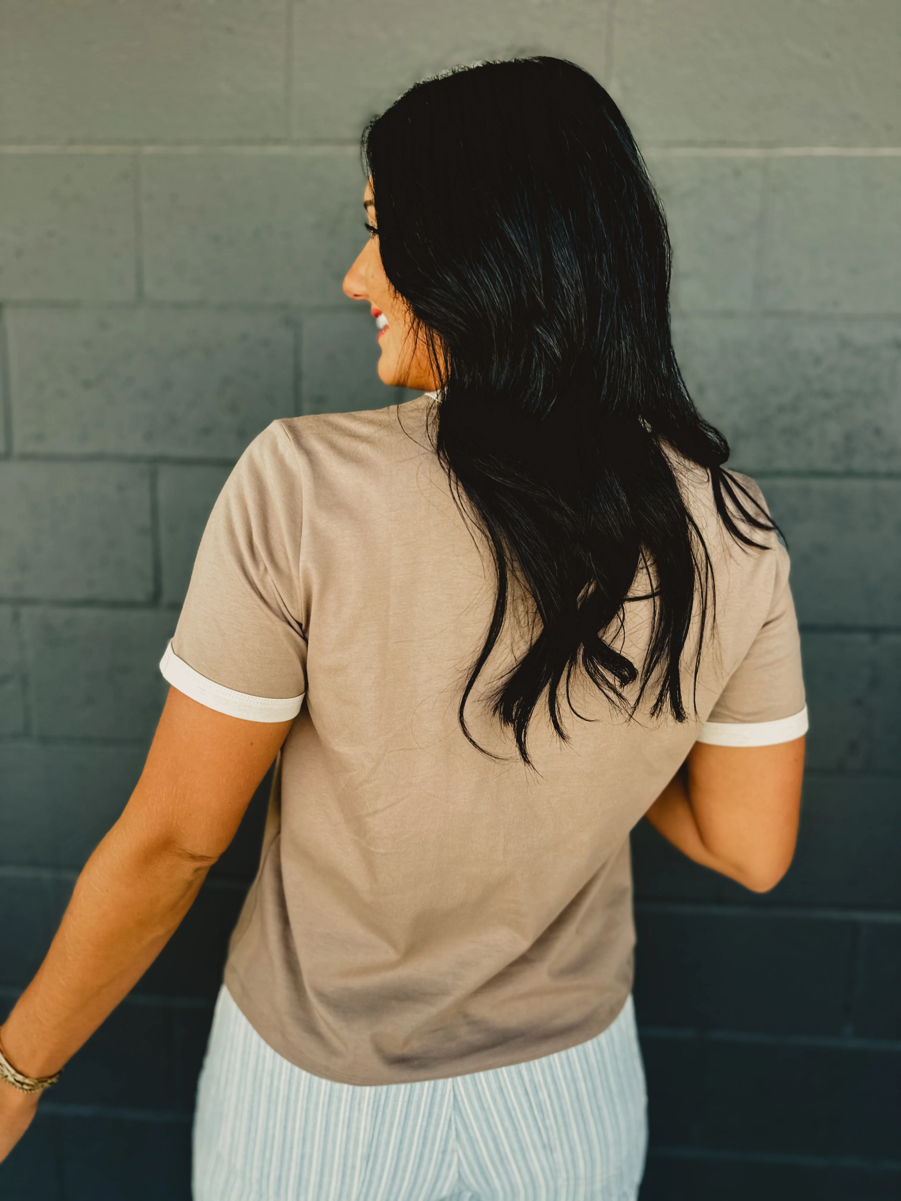 Basic Knit Tee - Mocha/Ecru