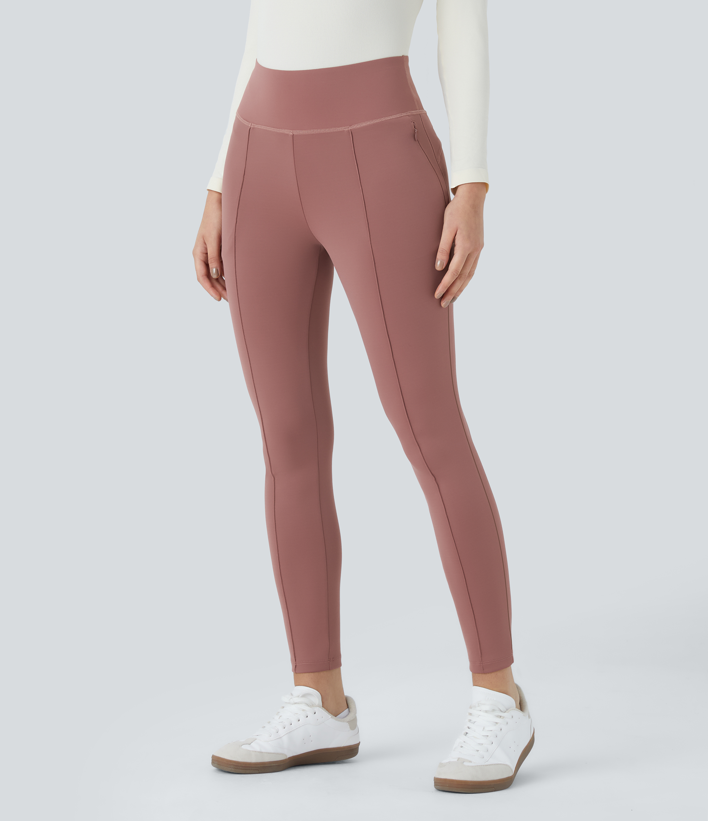 High Waisted Side Zipper Pocket Slim Ankle Length Casual Pants