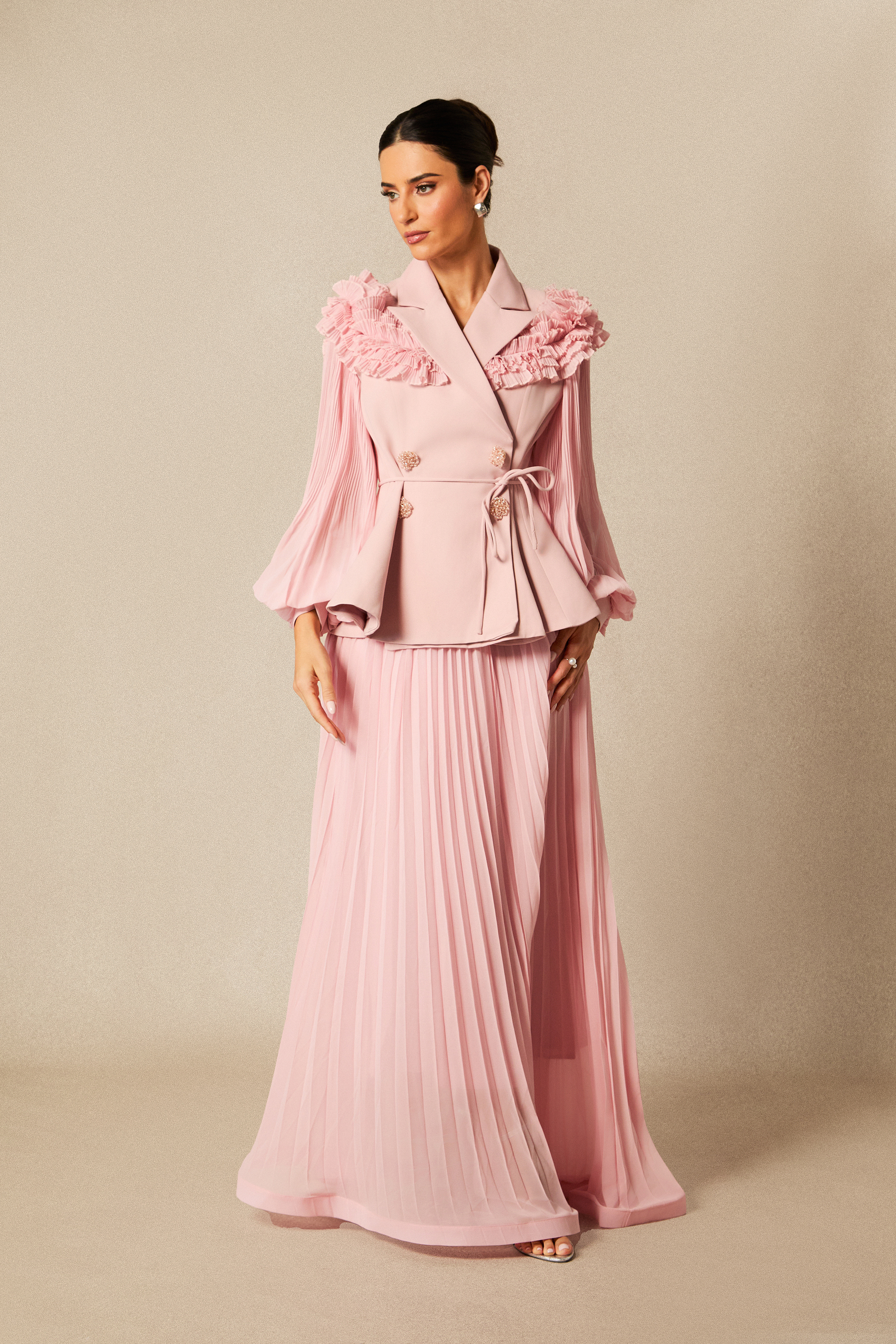 Double Breasted Top & Pleated Skirt Set