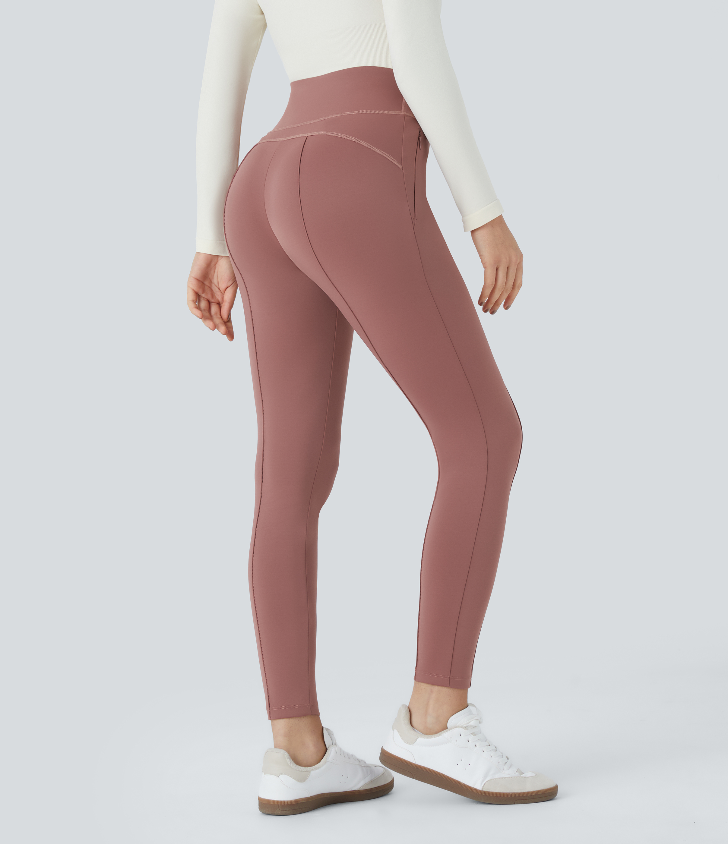 High Waisted Side Zipper Pocket Slim Ankle Length Casual Pants