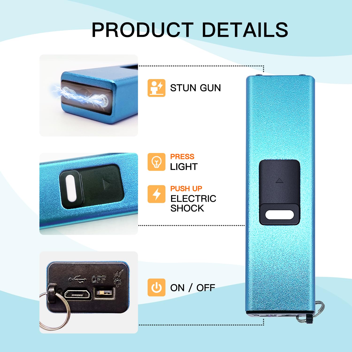 Mini Stun Gun Keychain for Women's Self-Defense: USB Rechargeable with LED Flashlight & Safety Switch