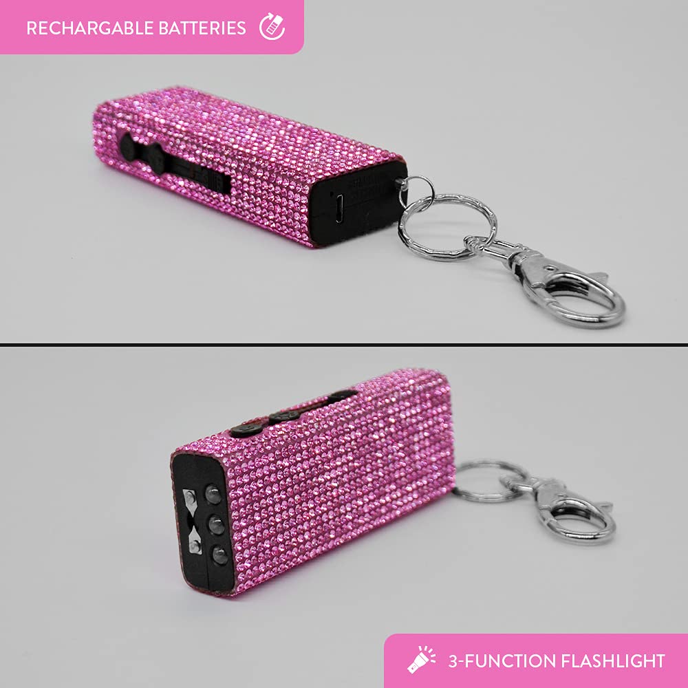 Mini Stun Gun Keychain for Self Defense, USB Rechargeable with LED Flashlight, Pink