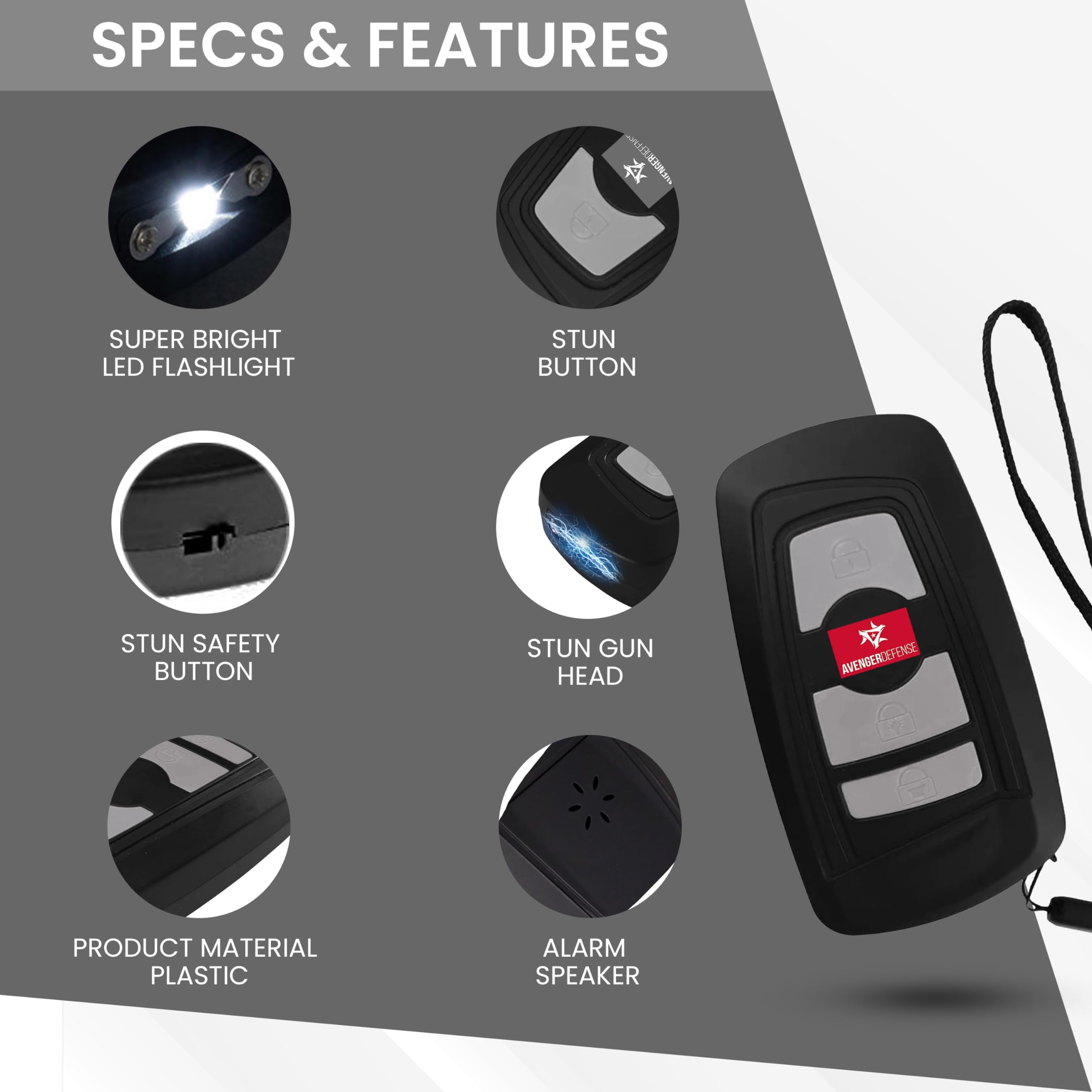 3 in 1 Stun Gun Car Keychain: Multi-Functional Self-Defense Tool Integrated with Flashlight & Siren