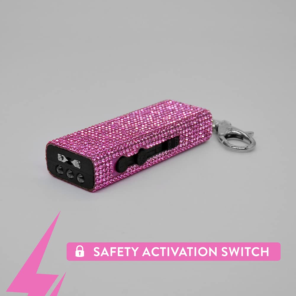 Mini Stun Gun Keychain for Self Defense, USB Rechargeable with LED Flashlight, Pink