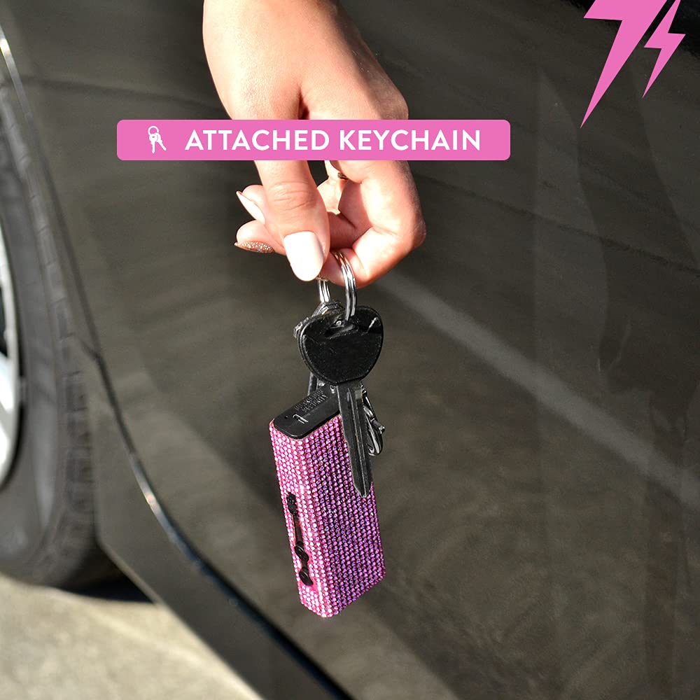 Mini Stun Gun Keychain for Self Defense, USB Rechargeable with LED Flashlight, Pink