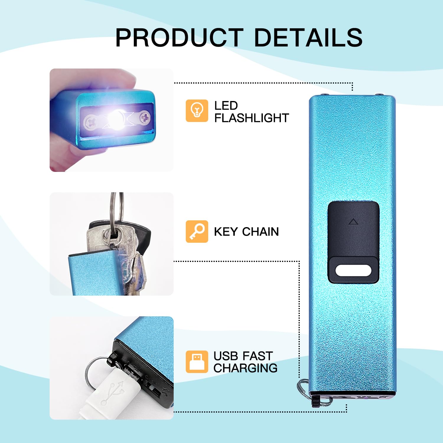 Mini Stun Gun Keychain for Women's Self-Defense: USB Rechargeable with LED Flashlight & Safety Switch