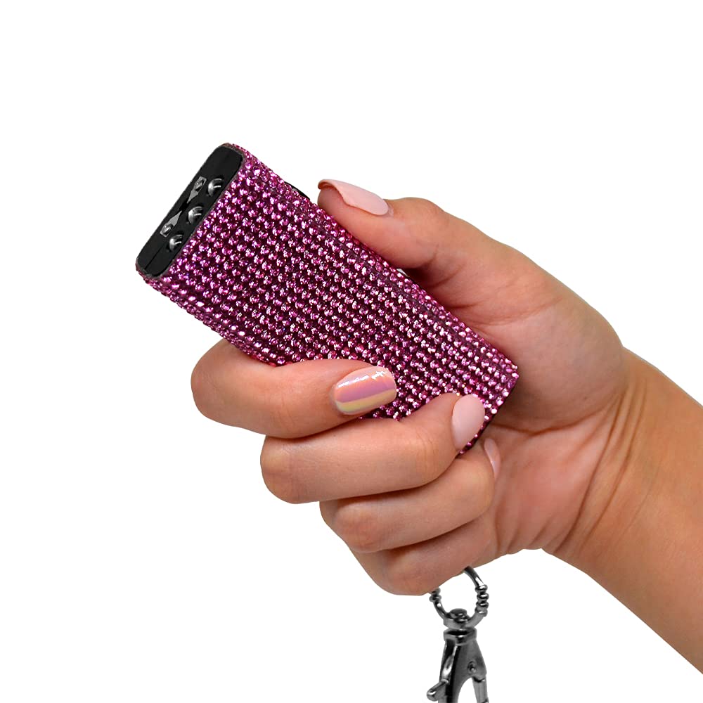 Mini Stun Gun Keychain for Self Defense, USB Rechargeable with LED Flashlight, Pink