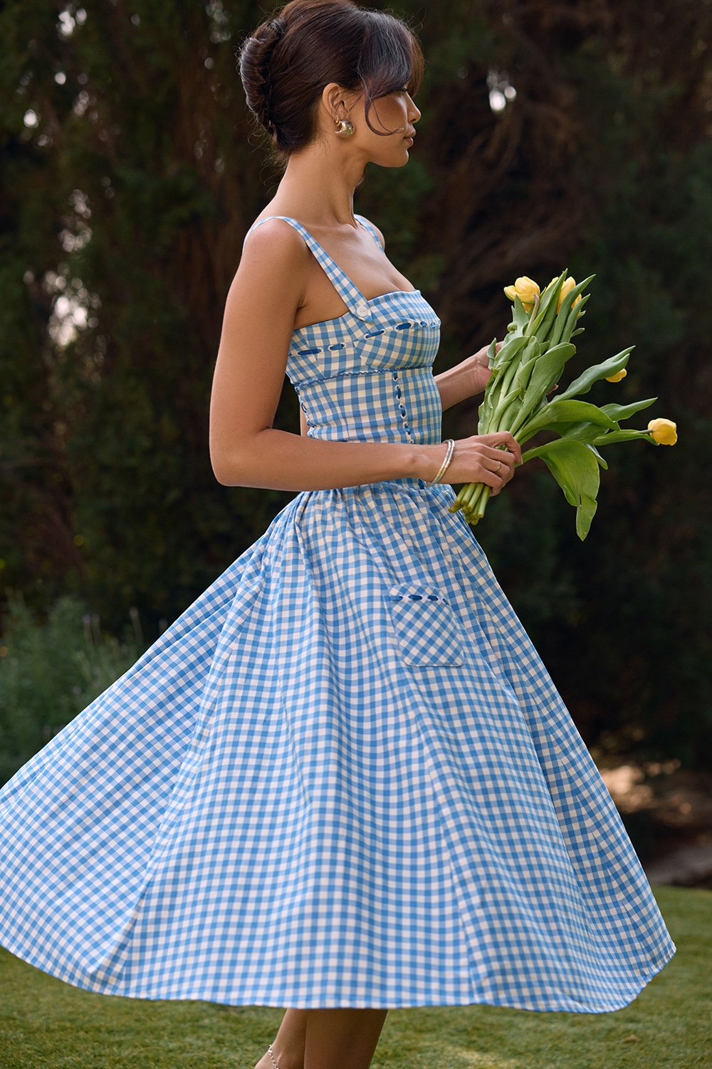 Blue plaid suspender dress